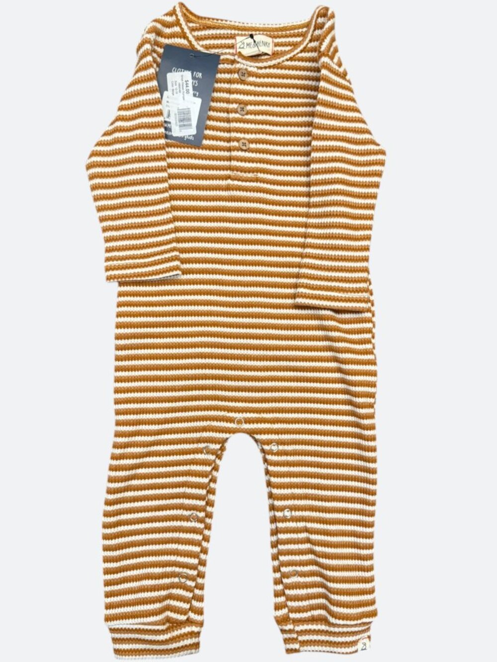 NWT Me & Henry 12-18M Beige & White Stripe Ribbed Long Sleeve Romper